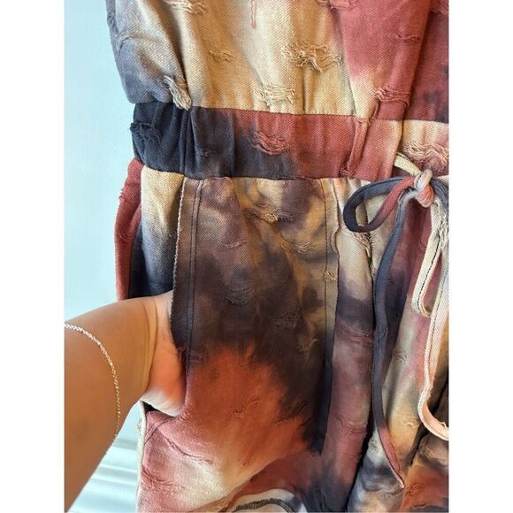 Anthropologie Fate Tie-dye Distressed Terrycloth Romper sz S boho-chic earth-ton - Picture 4 of 11